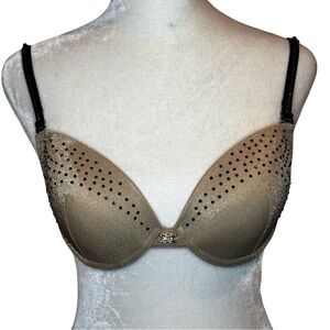 Fredricks of hollywood Bedazzled tan and black Bra  32c